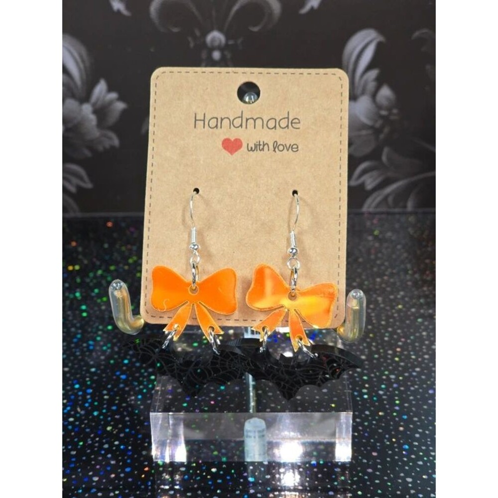 Halloween bow and bat earrings